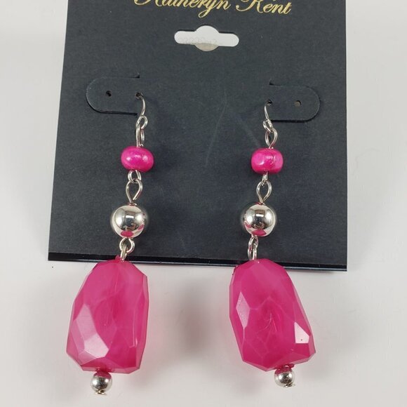 Katheryn Kent Silver-Tone Drop Earrings – Pink Beaded Elegant Women's Jewelry - Picture 7 of 10